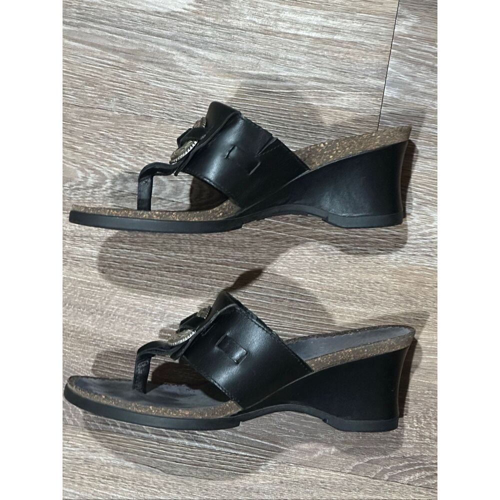 Ariat flare wedge 6.5 black leather sandals heels - Picture 2 of 10